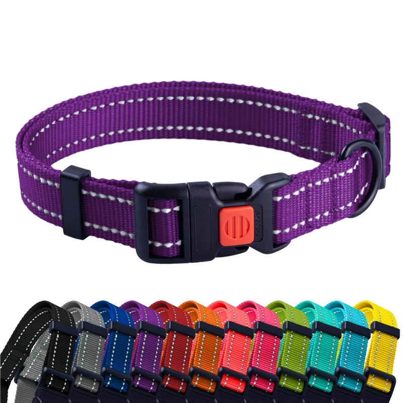 CollarDirect Reflective Dog Collar for a Small, Medium, Large Dog or Puppy with a Quick Release Buckle - Boy and Girl - Nylon Suitable for Swimming (12-16 Inch, Purple) - Image 1